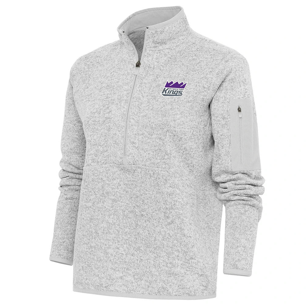 Women's Antigua Heather Gray Stockton Kings Fortune Half-Zip Pullover Jacket