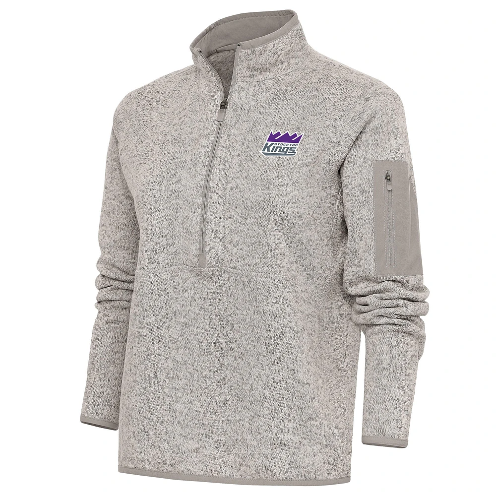 Women's Antigua Oatmeal Stockton Kings Fortune Half-Zip Pullover Jacket