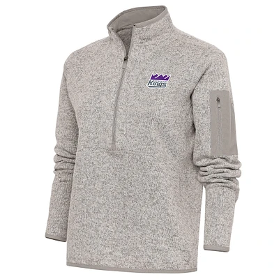 Women's Antigua Oatmeal Stockton Kings Fortune Half-Zip Pullover Jacket