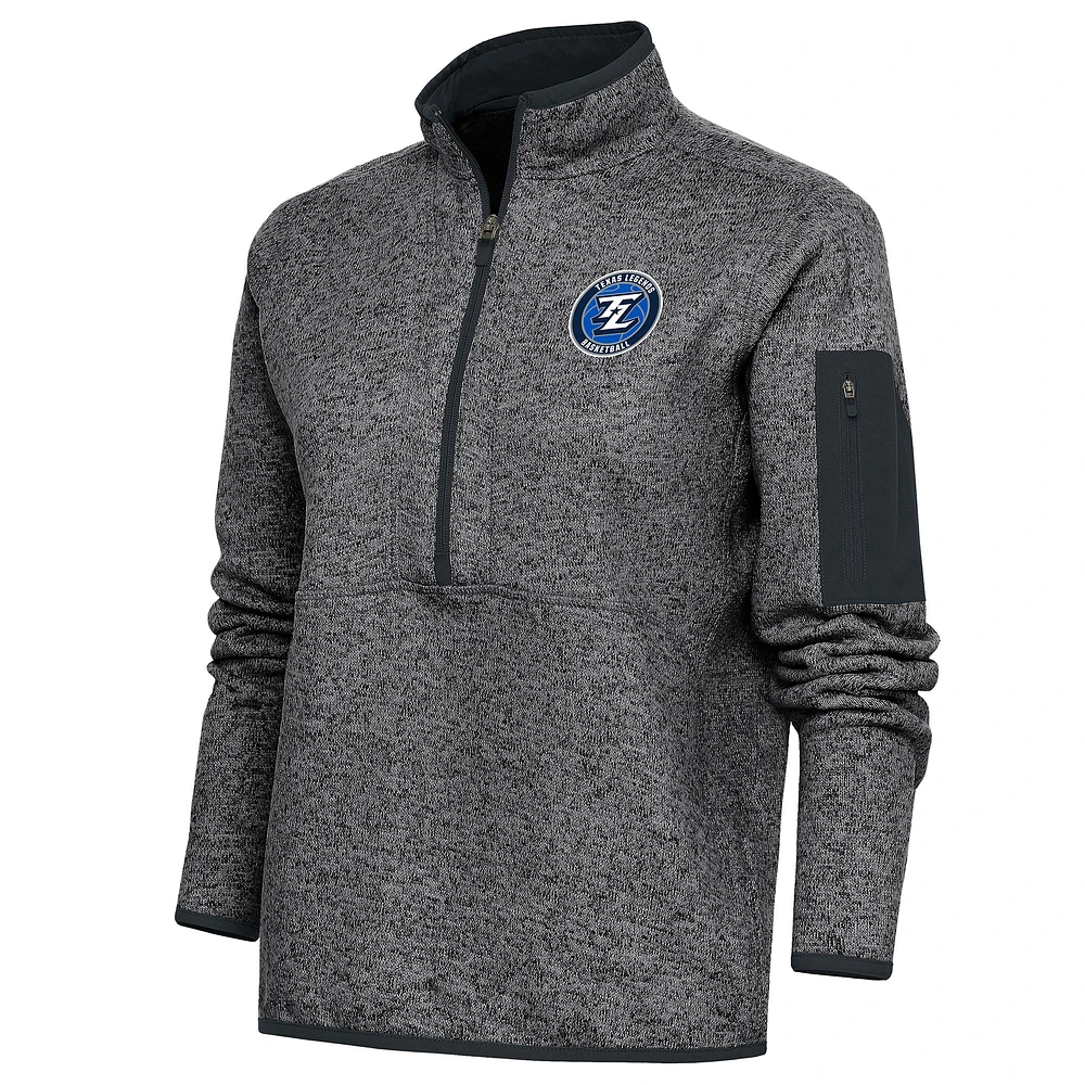 Women's Antigua Heather Charcoal Texas Legends Fortune Half-Zip Pullover Jacket