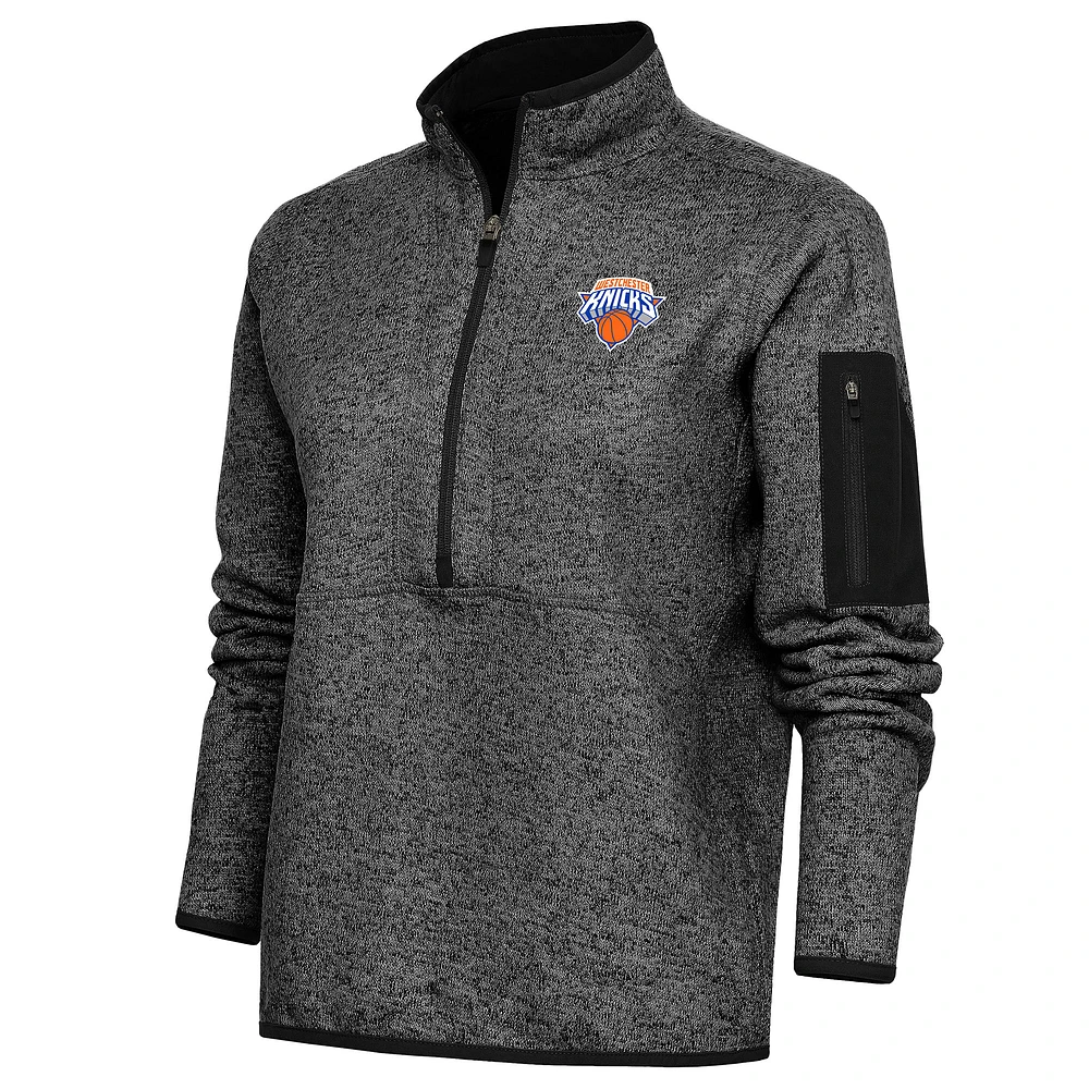 Women's Antigua Heather Black Westchester Knicks Fortune Half-Zip Pullover Jacket