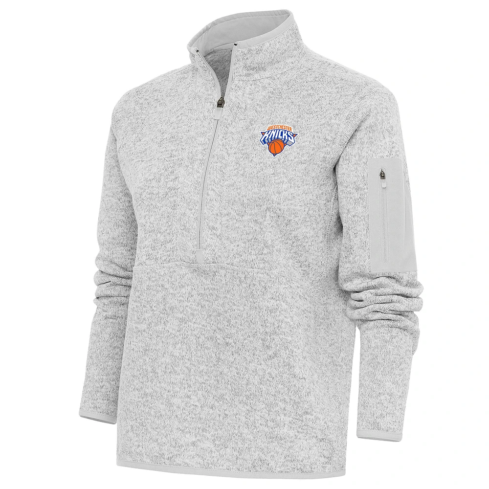 Women's Antigua Heather Gray Westchester Knicks Fortune Half-Zip Pullover Jacket