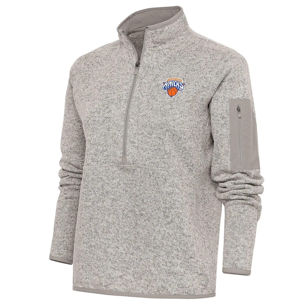 Women's Antigua Oatmeal Westchester Knicks Fortune Half-Zip Pullover Jacket