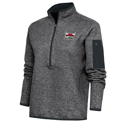 Women's Antigua Heather Charcoal Windy City Bulls Fortune Half-Zip Pullover Jacket