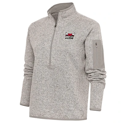 Women's Antigua Oatmeal Windy City Bulls Fortune Half-Zip Pullover Jacket