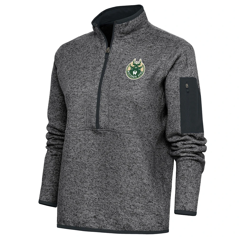 Women's Antigua Heather Charcoal Wisconsin Herd Fortune Half-Zip Pullover Jacket