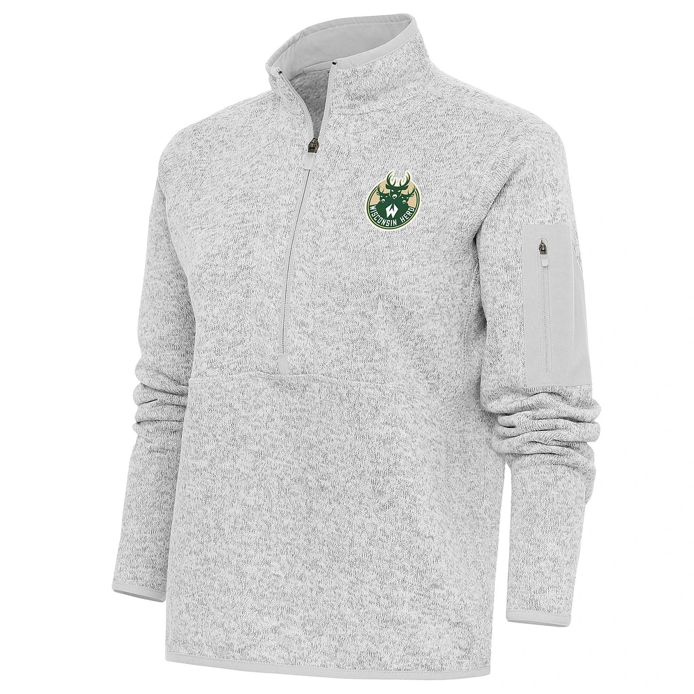 Women's Antigua Heather Gray Wisconsin Herd Fortune Half-Zip Pullover Jacket