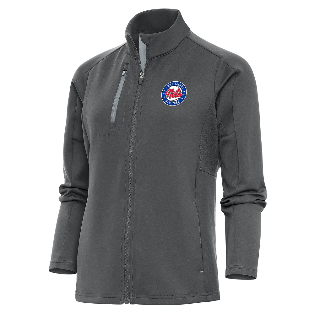Women's Antigua Charcoal Long Island Nets Generation Full-Zip Jacket