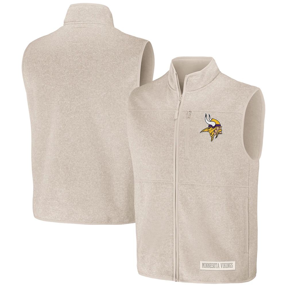 Men's NFL x Darius Rucker Collection by Fanatics Oatmeal Minnesota Vikings Full-Zip Sweater Vest