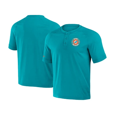 Men's NFL x Darius Rucker Collection by Fanatics Aqua Miami Dolphins Washed Raglan Henley T-Shirt