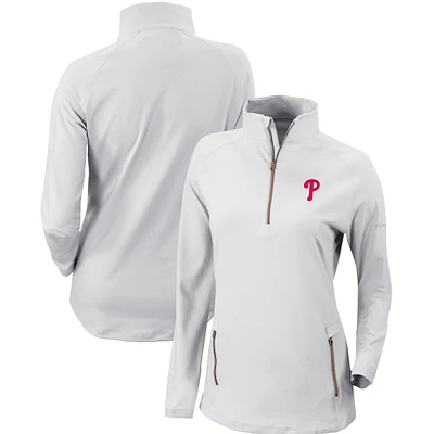 Women's Columbia White Philadelphia Phillies Omni-Wick Outward Nine Quarter-Zip Pullover Top