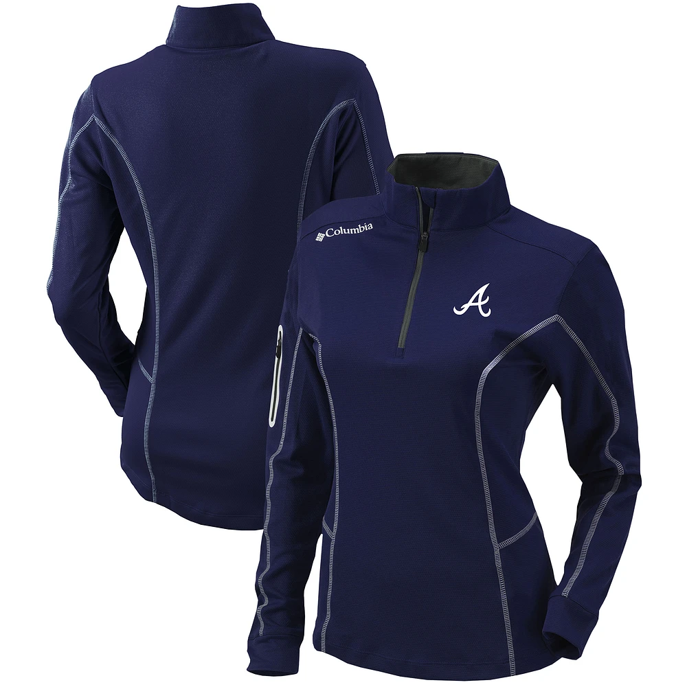 Women's Columbia Navy Atlanta Braves Omni-Wick Shotgun Quarter-Zip Pullover Top