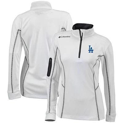 Women's Columbia White Los Angeles Dodgers Omni-Wick Shotgun Quarter-Zip Pullover Top