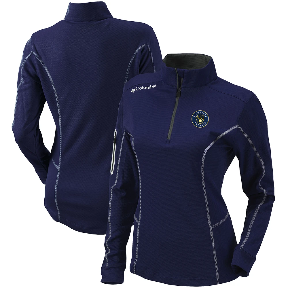 Women's Columbia Navy Milwaukee Brewers Omni-Wick Shotgun Quarter-Zip Pullover Top