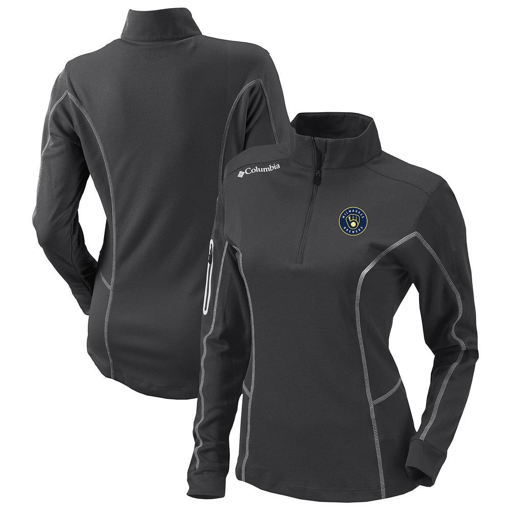 Women's Columbia Charcoal Milwaukee Brewers Omni-Wick Shotgun Quarter-Zip Pullover Top