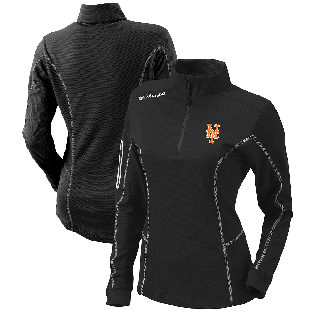 Women's Columbia Black New York Mets Omni-Wick Shotgun Quarter-Zip Pullover Top