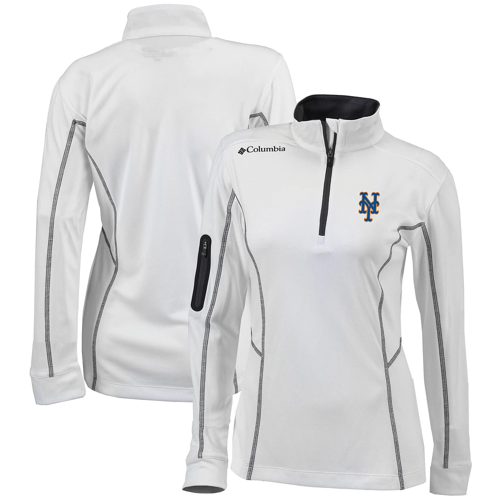 Women's Columbia White New York Mets Omni-Wick Shotgun Quarter-Zip Pullover Top