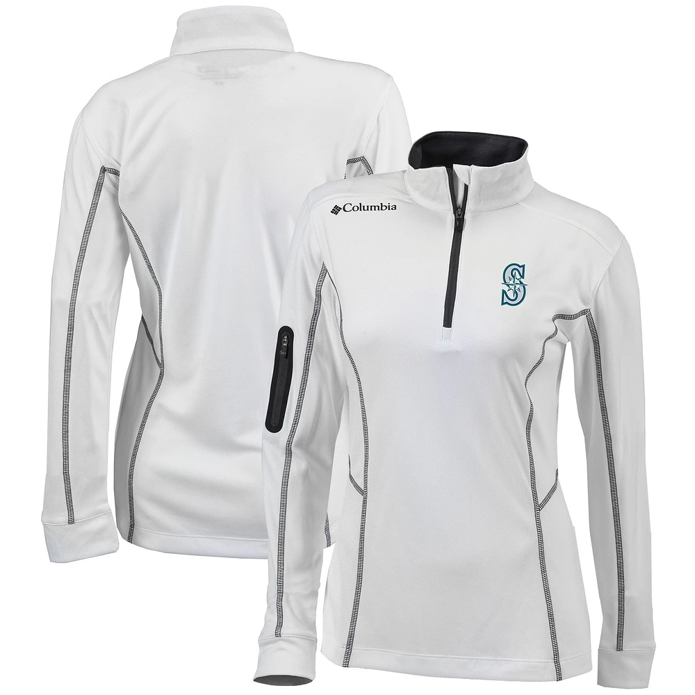 Women's Columbia White Seattle Mariners Omni-Wick Shotgun Quarter-Zip Pullover Top