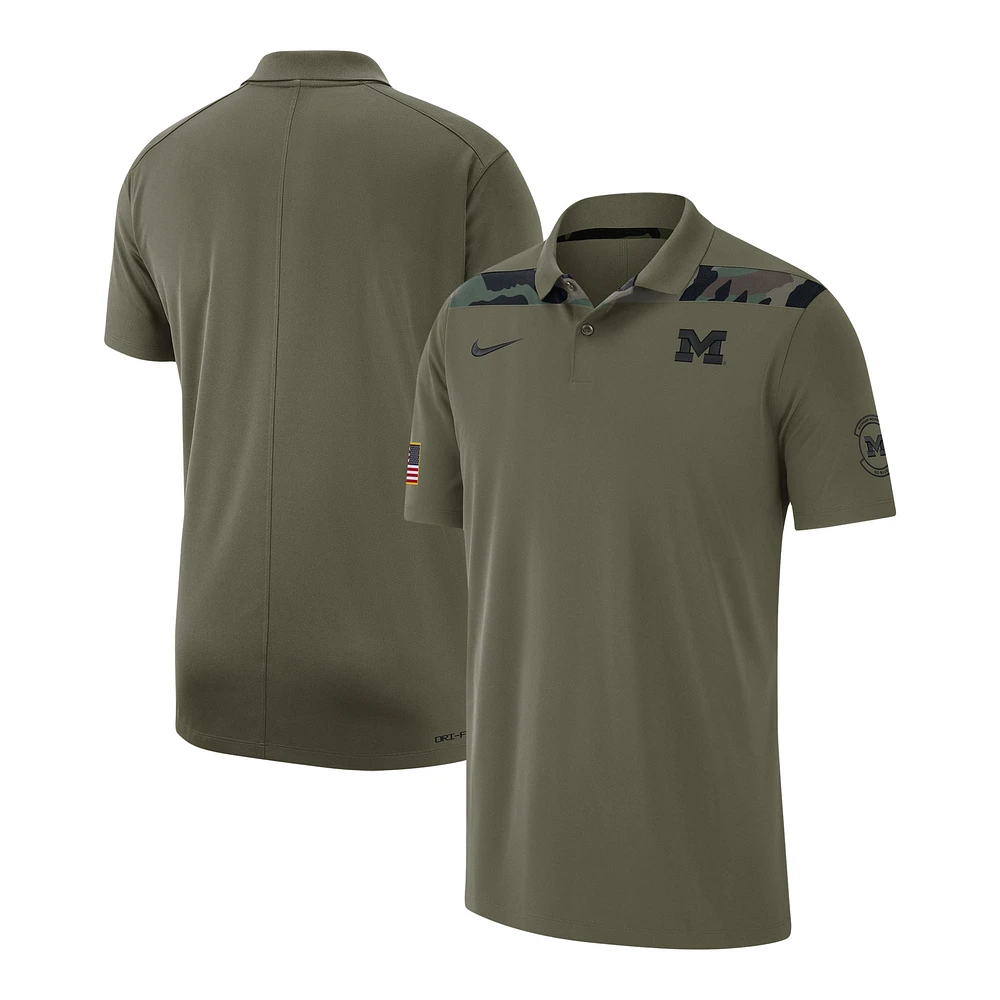 Men's Jordan Brand Olive Michigan Wolverines 2023 Sideline Coaches Military Pack Performance Polo