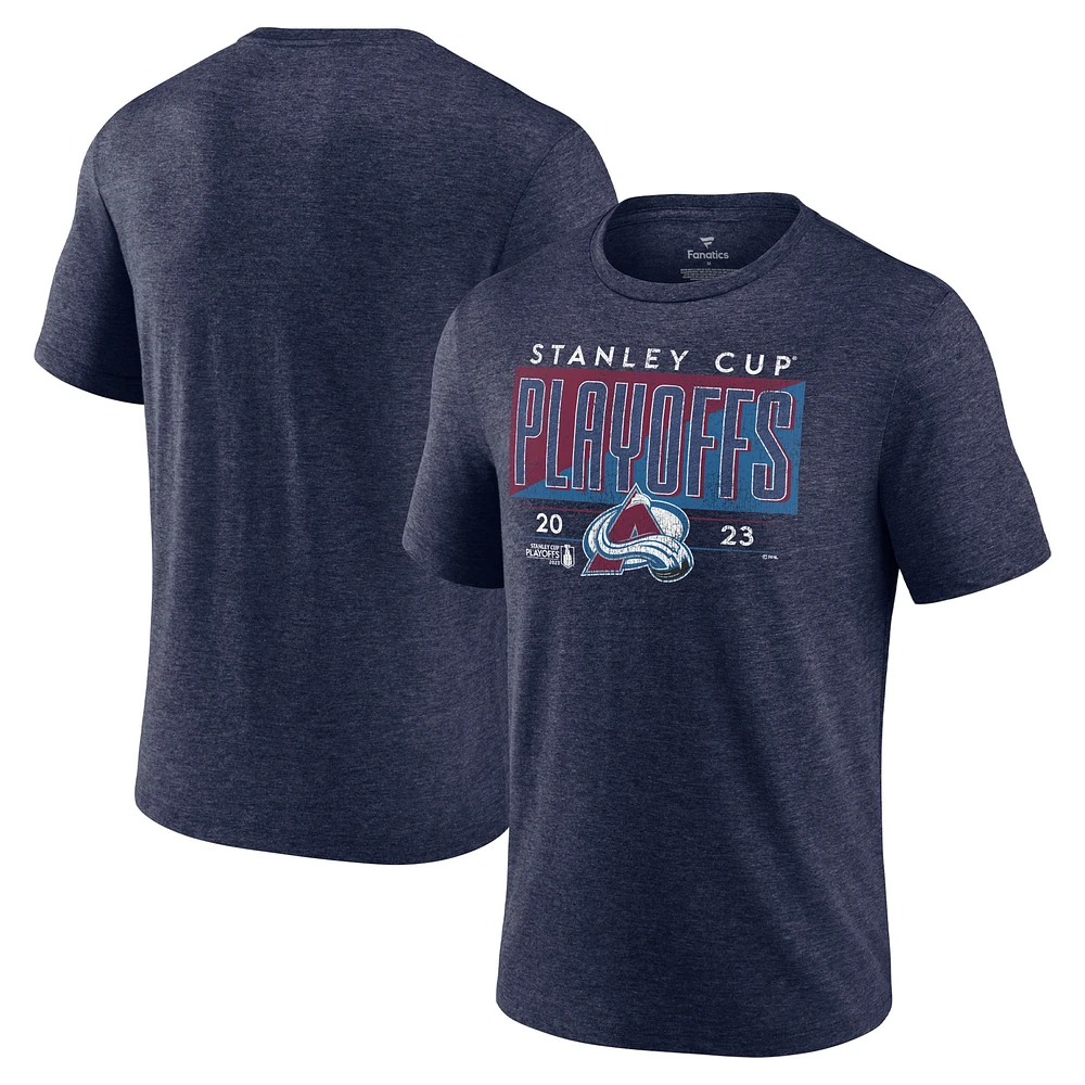 Men's Fanatics Heather Navy Colorado Avalanche 2023 Stanley Cup Playoffs Tri-Blend T-Shirt