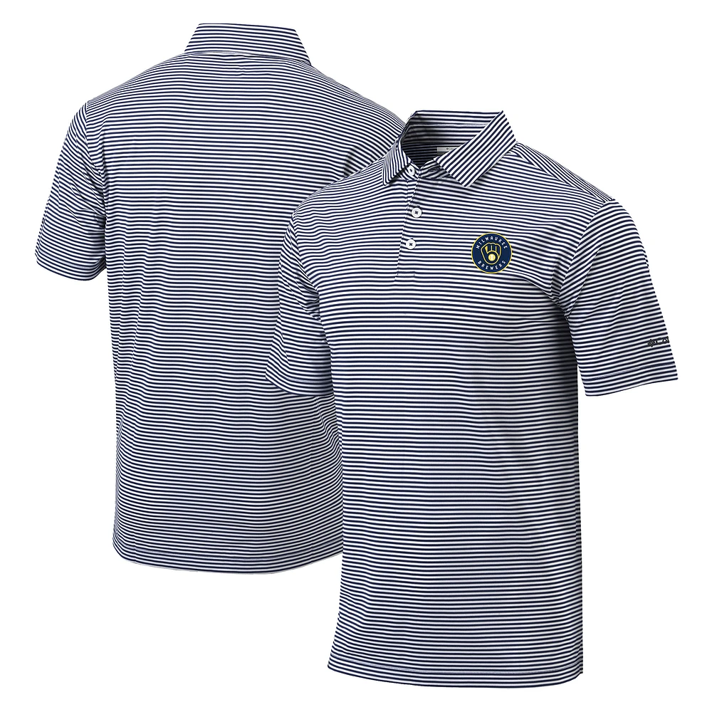 Men's Columbia Navy Milwaukee Brewers Golf Club Invite Omni-Wick Polo