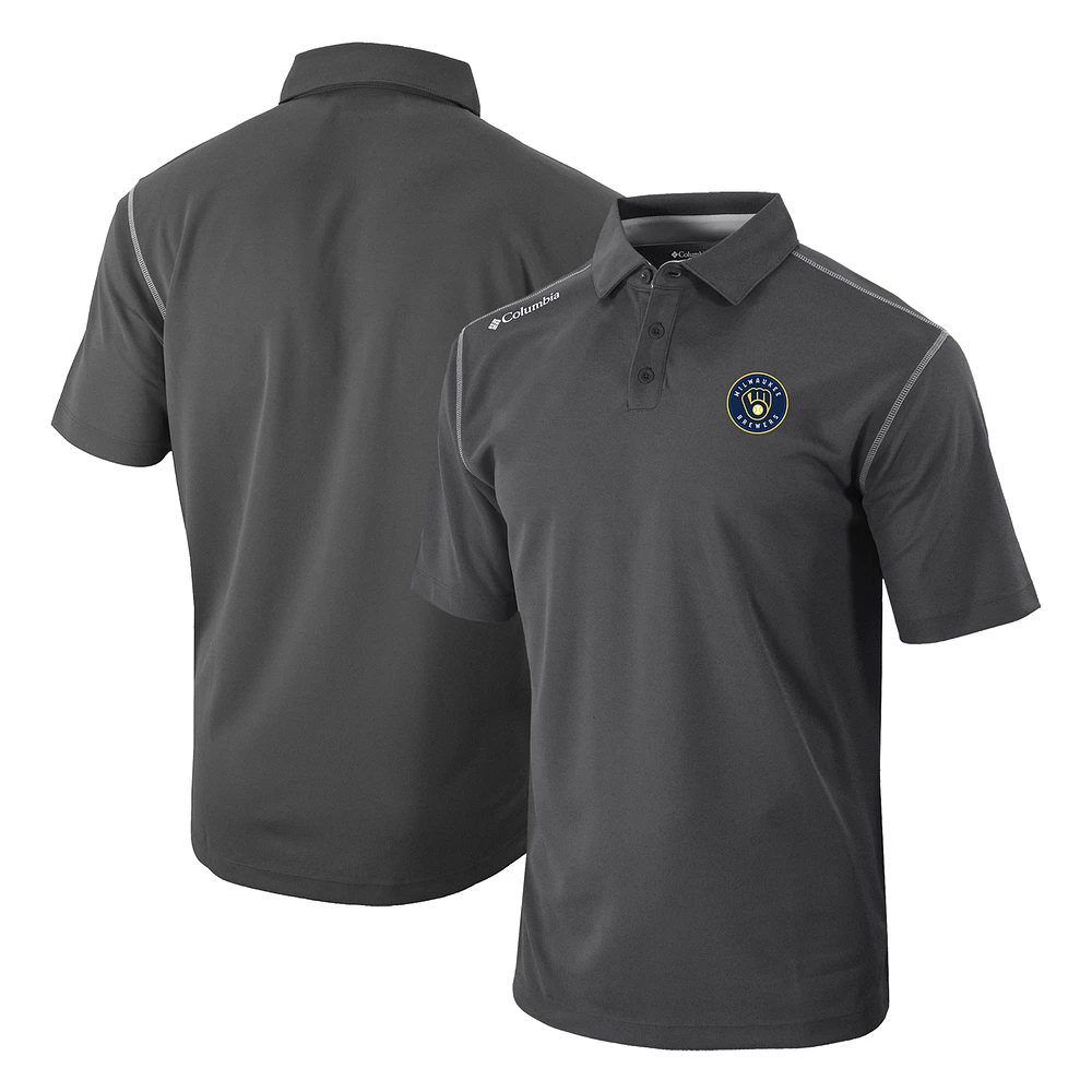 Men's Columbia Charcoal Milwaukee Brewers Omni-Wick Shotgun Polo