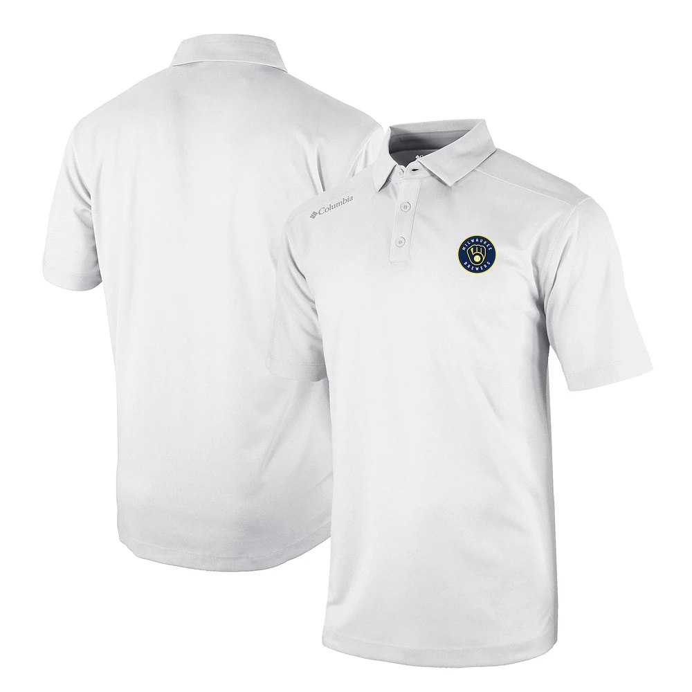 Men's Columbia White Milwaukee Brewers Omni-Wick Shotgun Polo