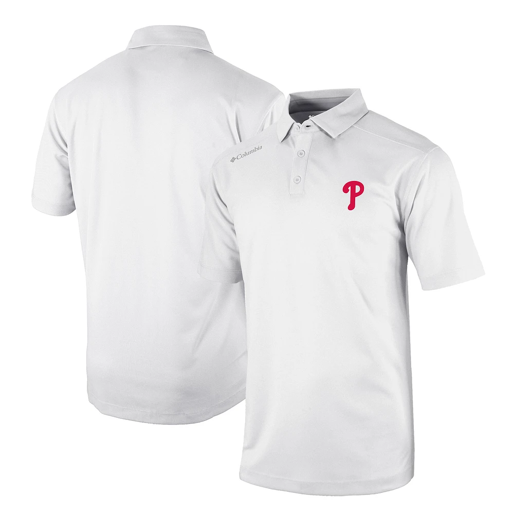 Men's Columbia White Philadelphia Phillies Omni-Wick Shotgun Polo