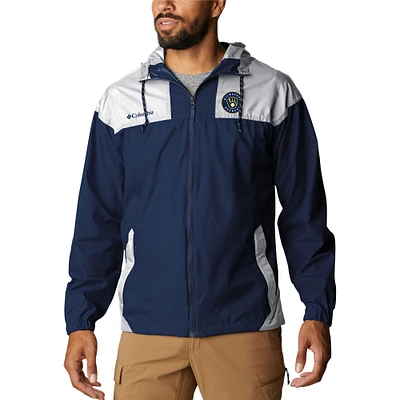 Men's Columbia Navy Milwaukee Brewers Omni-Shade Flash Challenger Full-Zip Windbreaker Jacket