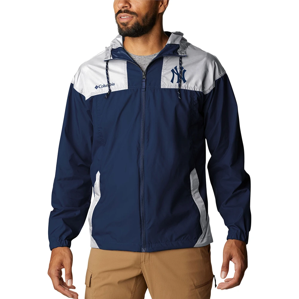 Men's Columbia Navy New York Yankees Omni-Shade Flash Challenger Full-Zip Windbreaker Jacket