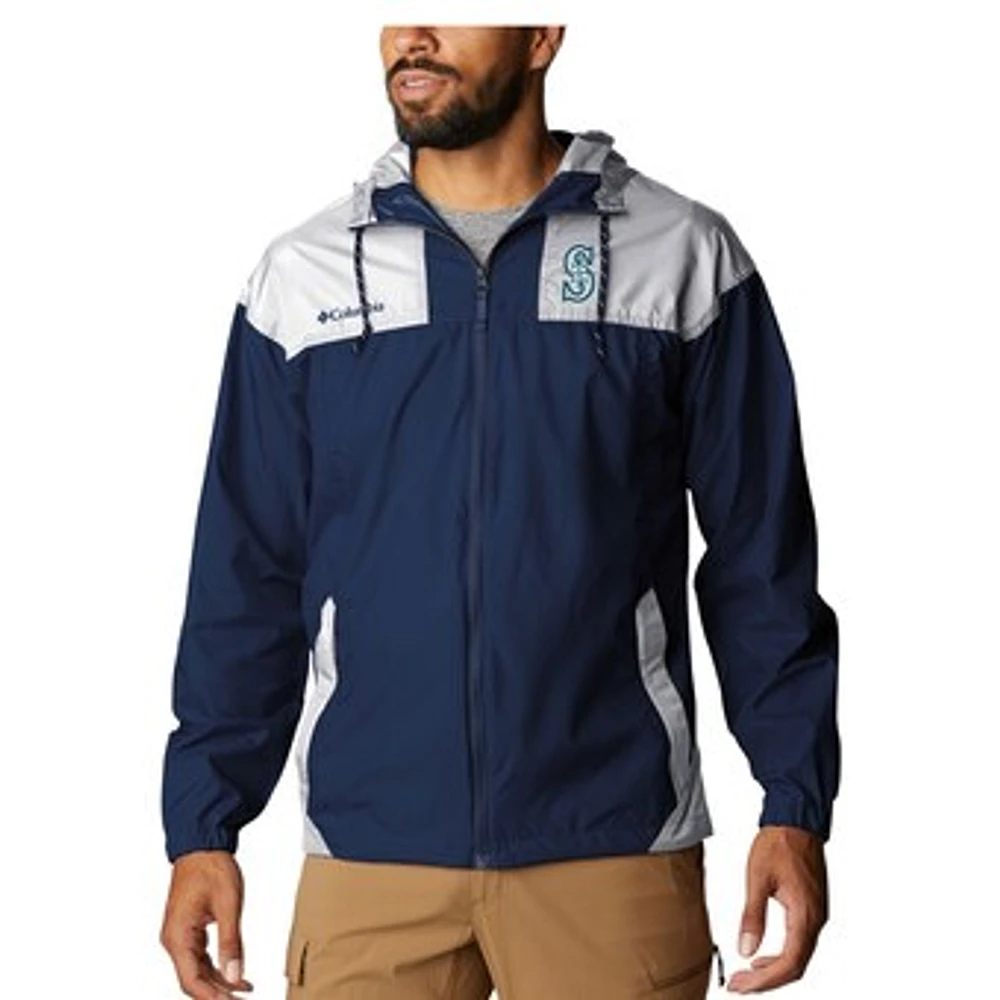 Men's Columbia Navy Seattle Mariners Omni-Shade Flash Challenger Full-Zip Windbreaker Jacket