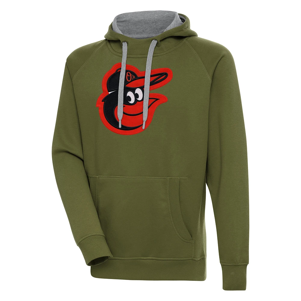 Men's Antigua Olive Baltimore Orioles Victory Pullover Hoodie