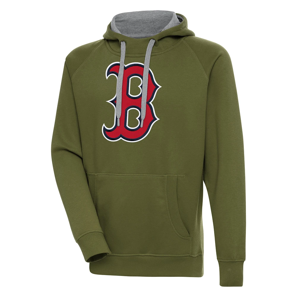 Men's Antigua Olive Boston Red Sox Victory Pullover Hoodie