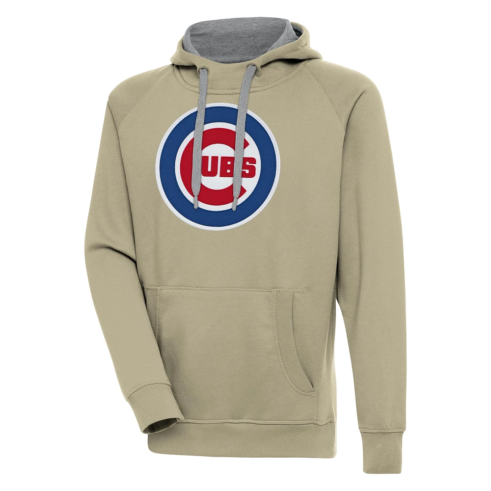 Men's Antigua Khaki Chicago Cubs Victory Pullover Hoodie