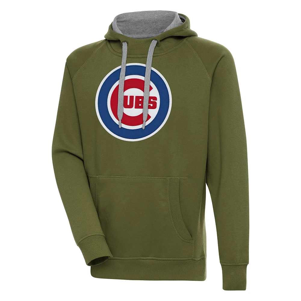 Men's Antigua Olive Chicago Cubs Victory Pullover Hoodie