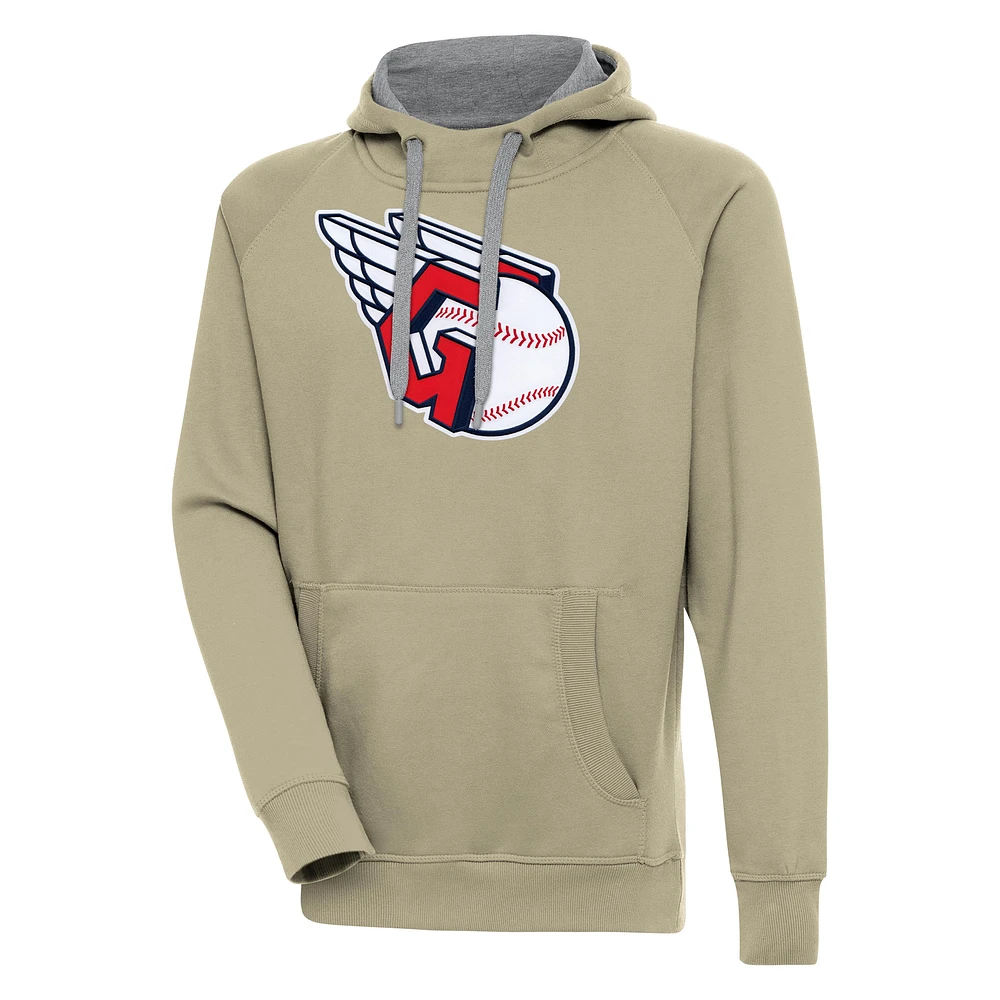Men's Antigua Khaki Cleveland Guardians Victory Pullover Hoodie