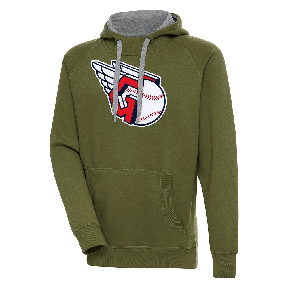 Men's Antigua Olive Cleveland Guardians Victory Pullover Hoodie