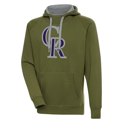 Men's Antigua Olive Colorado Rockies Victory Pullover Hoodie