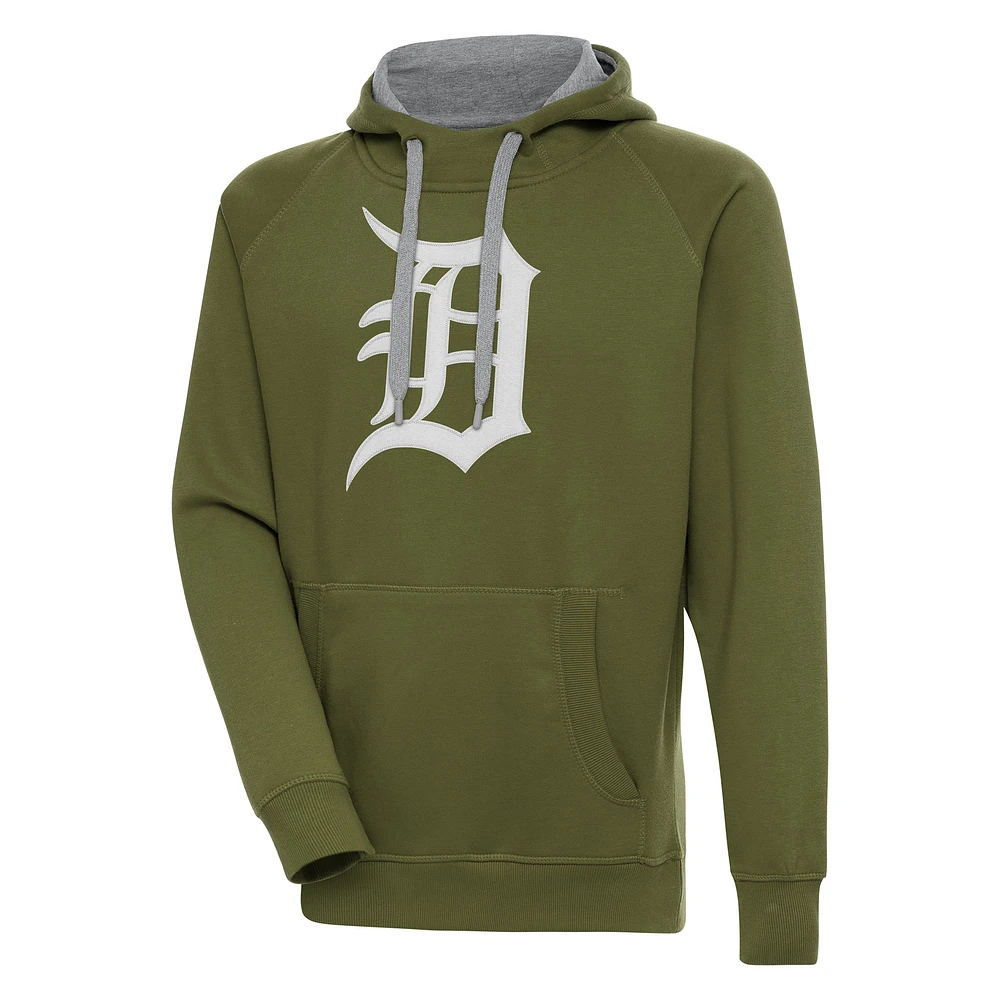 Men's Antigua Olive Detroit Tigers Victory Pullover Hoodie