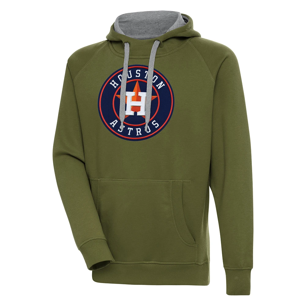 Men's Antigua Olive Houston Astros Victory Pullover Hoodie