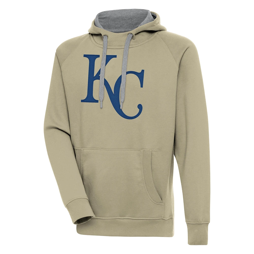 Men's Antigua Khaki Kansas City Royals Victory Pullover Hoodie