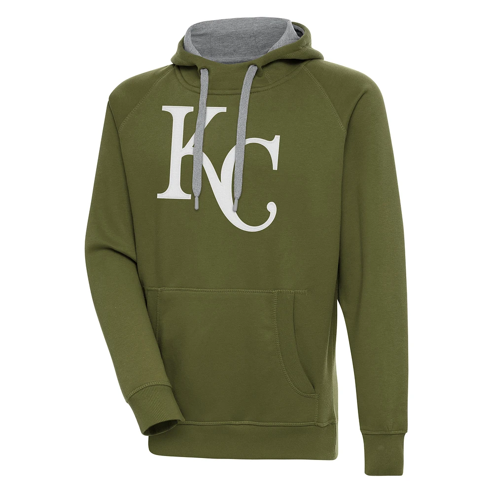 Men's Antigua Olive Kansas City Royals Victory Pullover Hoodie