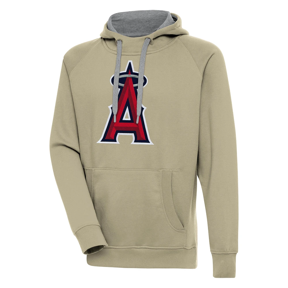 Men's Antigua Khaki Los Angeles Angels Victory Pullover Hoodie
