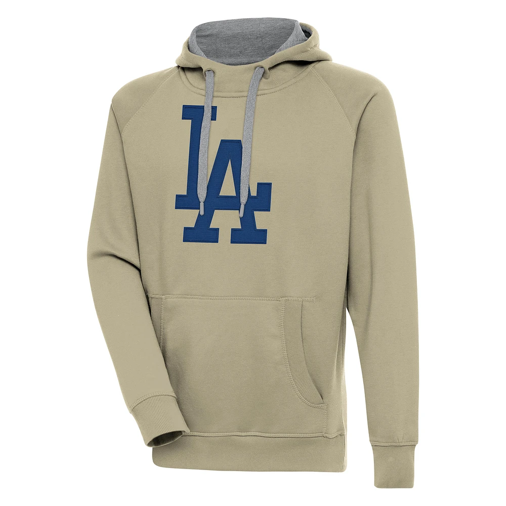 Men's Antigua Khaki Los Angeles Dodgers Victory Pullover Hoodie