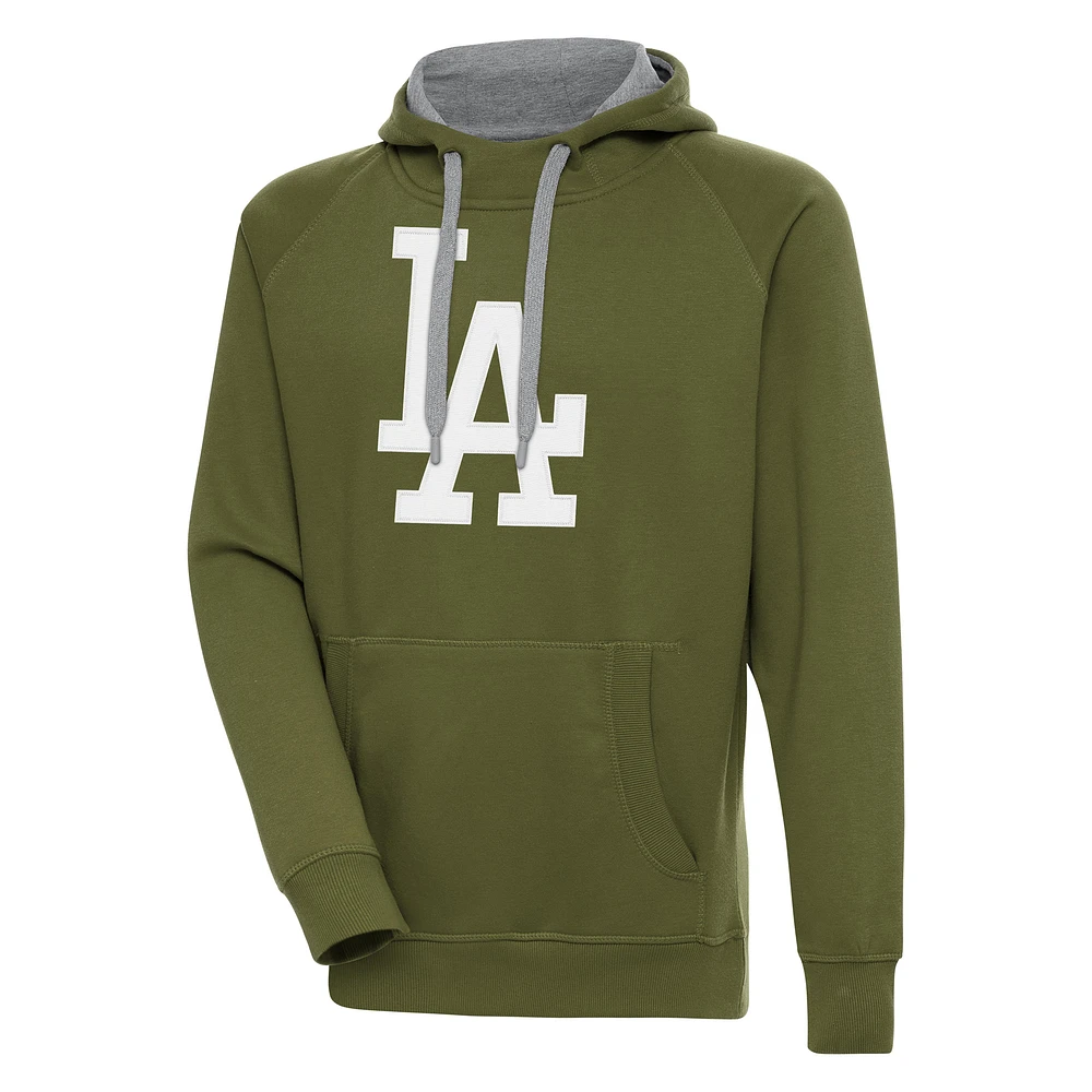 Men's Antigua Olive Los Angeles Dodgers Victory Pullover Hoodie