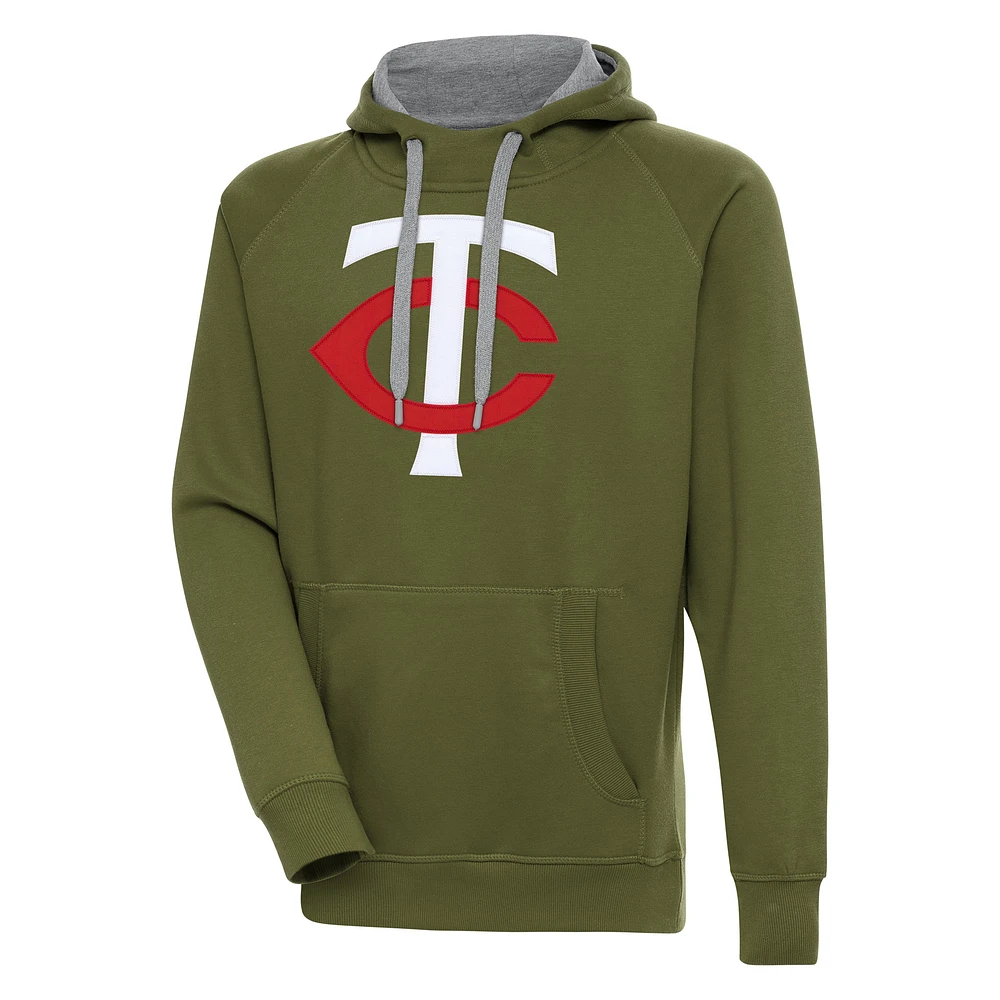 Men's Antigua Olive Minnesota Twins Victory Pullover Hoodie