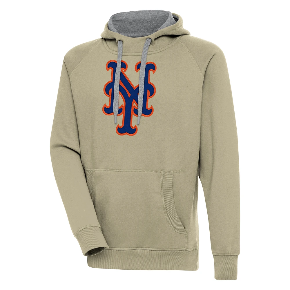 Men's Antigua Khaki New York Mets Victory Pullover Hoodie