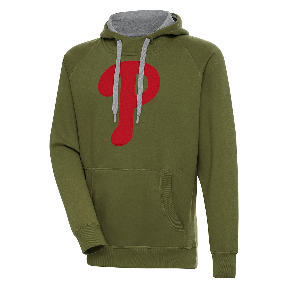 Men's Antigua Olive Philadelphia Phillies Victory Pullover Hoodie