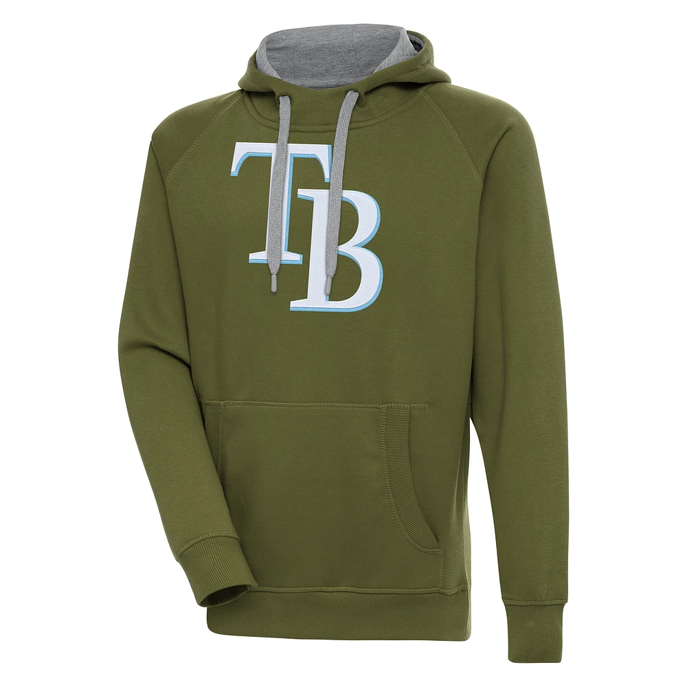 Men's Antigua Olive Tampa Bay Rays Victory Pullover Hoodie