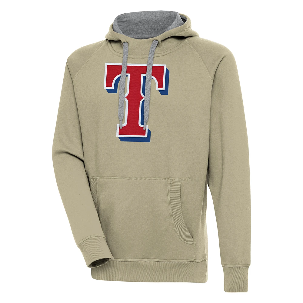 Men's Antigua Khaki Texas Rangers Victory Pullover Hoodie